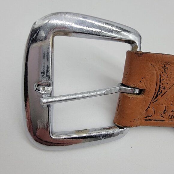 Vintage Tooled Leather Belt Mexico Spellout Ruins Embossed Unique - Picture 4 of 9